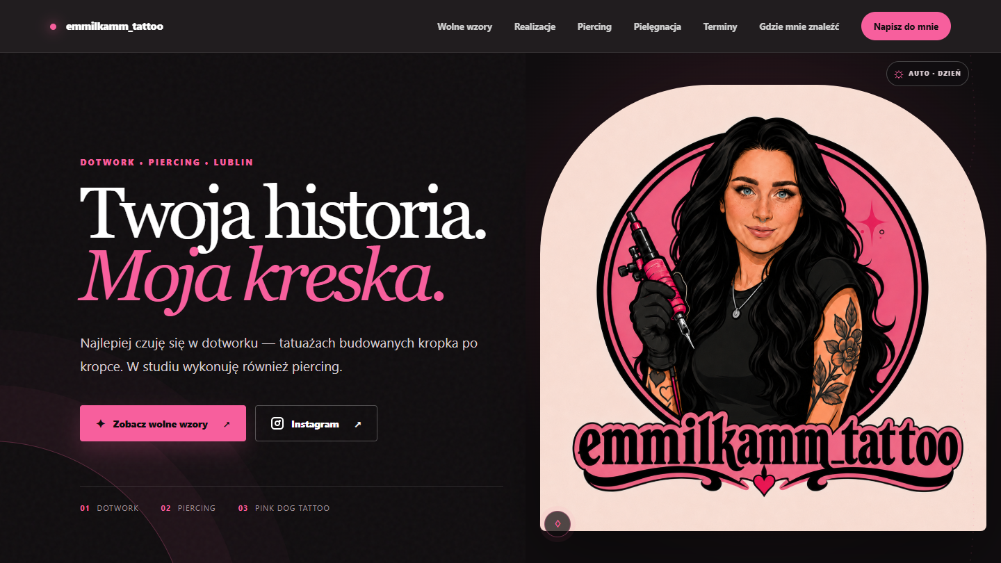 Widok strony Emmilkamm Tattoo